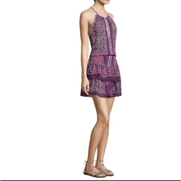 Poupette St. Barth Mini Dress Honey  Bohemian Pink Lotus Flower Print Size XS - Picture 2 of 12